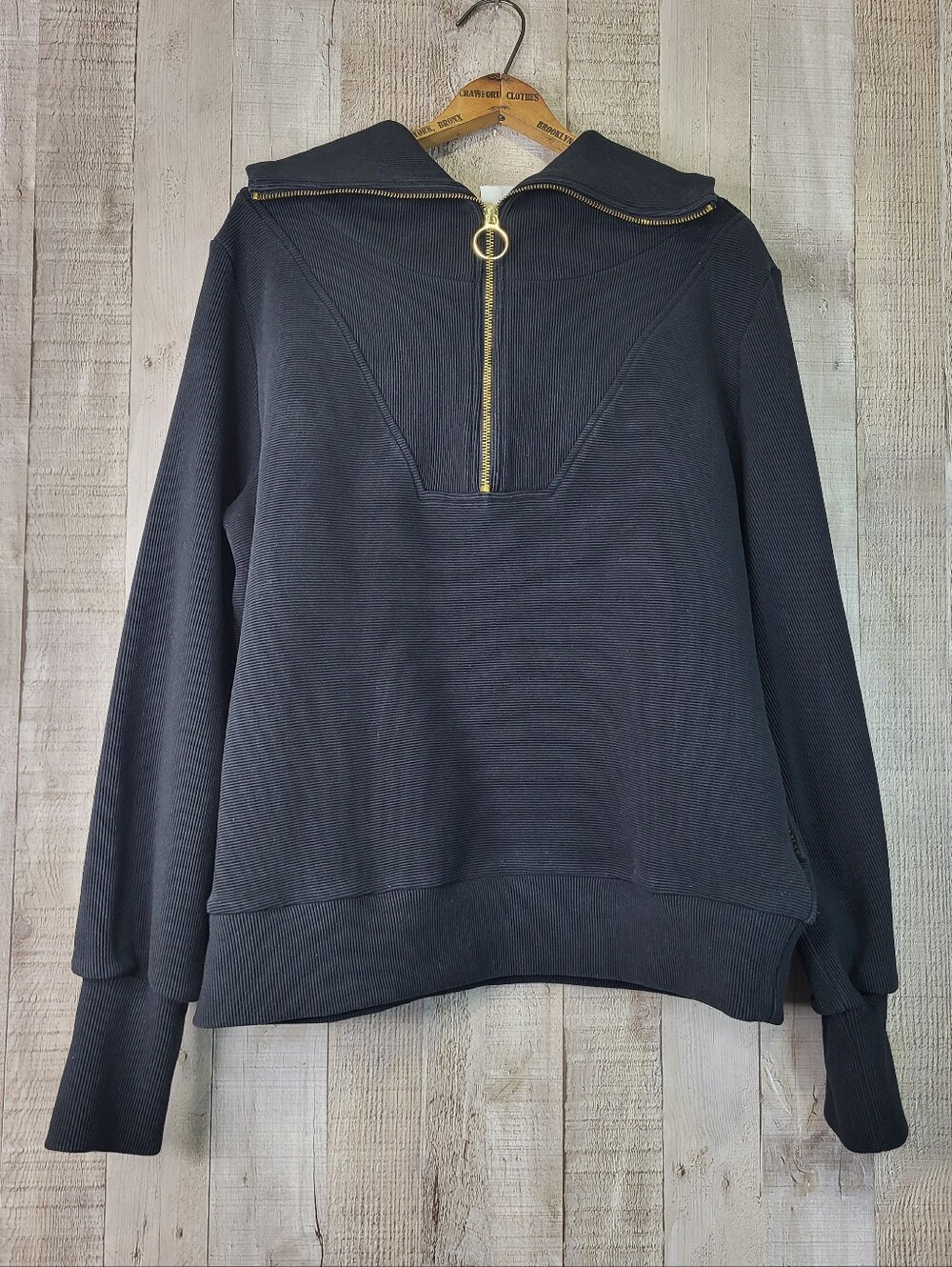 Varley Black Half-Zip Funnel Sweatshirt with Gold Hardware. Size Large
